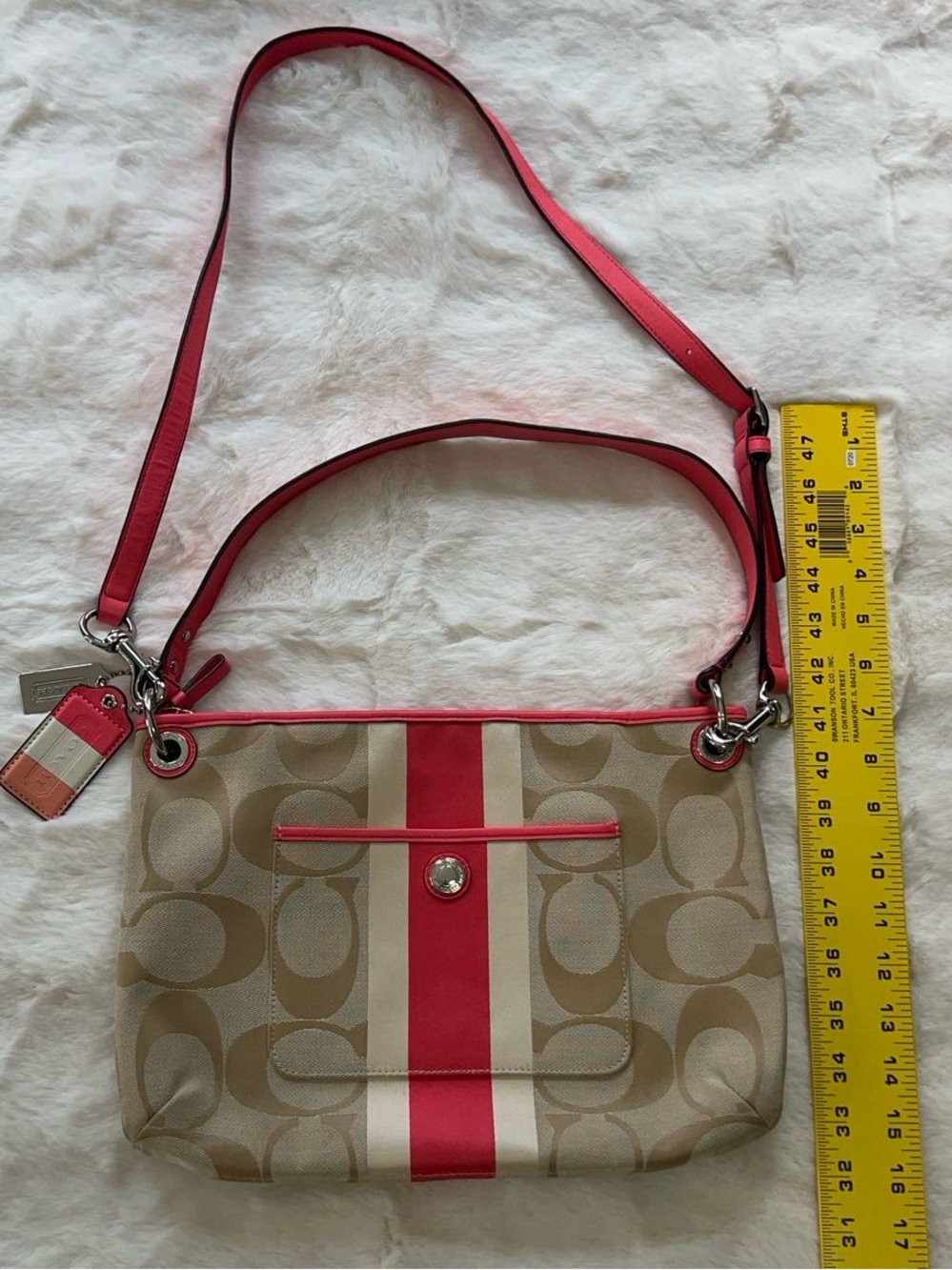 Coach Signature Stripe Convertible Crossbody Bag 22418M Khaki Coral Shoulder